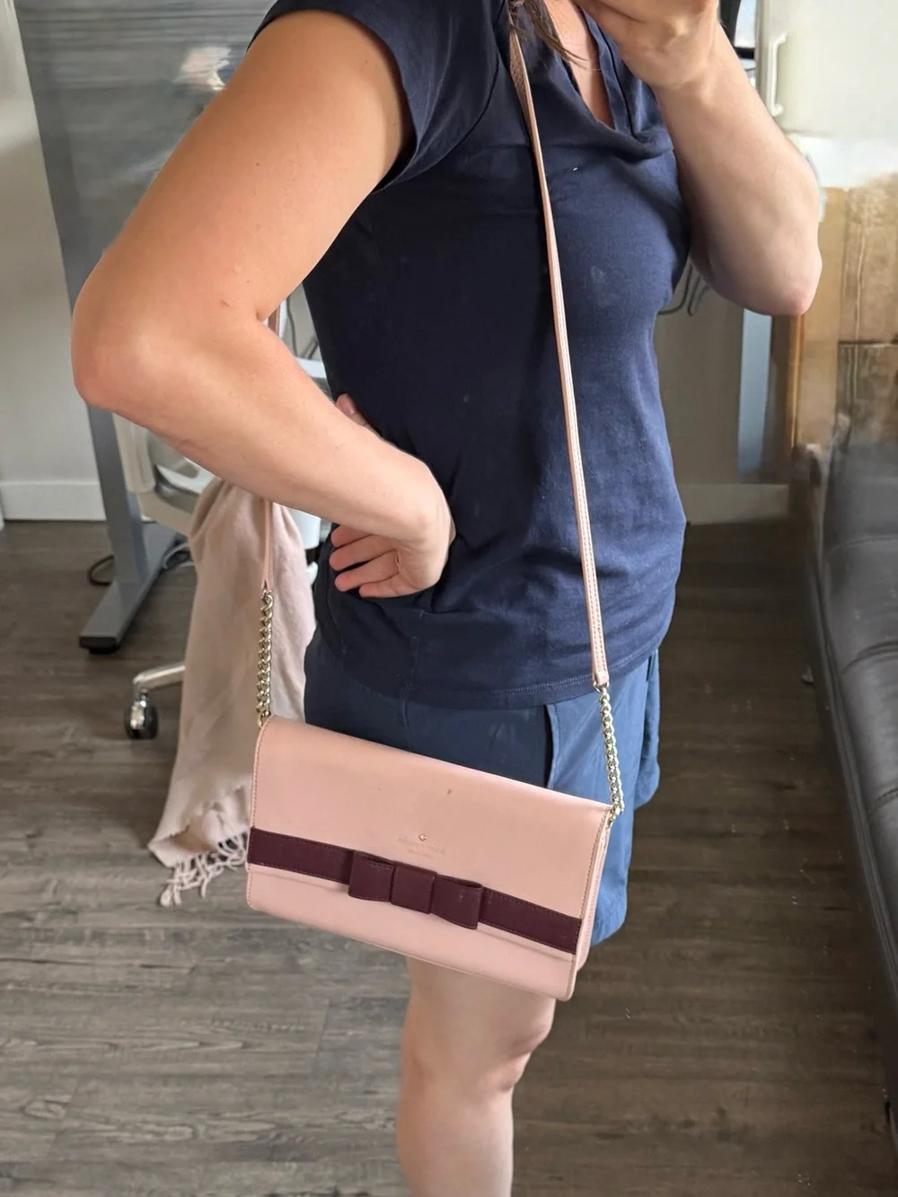 kate spade Blush Pink Crossbody with Plum Bow Accent